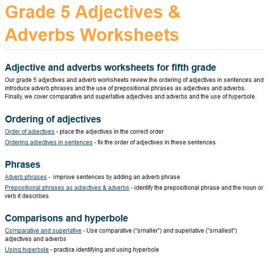 grade 5 adjectives and adverbs worksheets