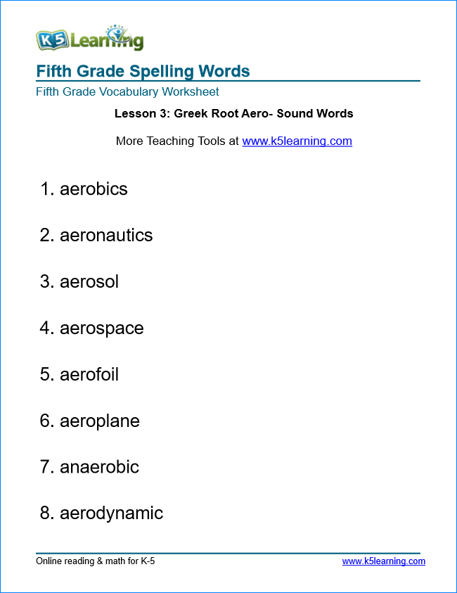 Fifth Grade Spelling Words K5 Learning