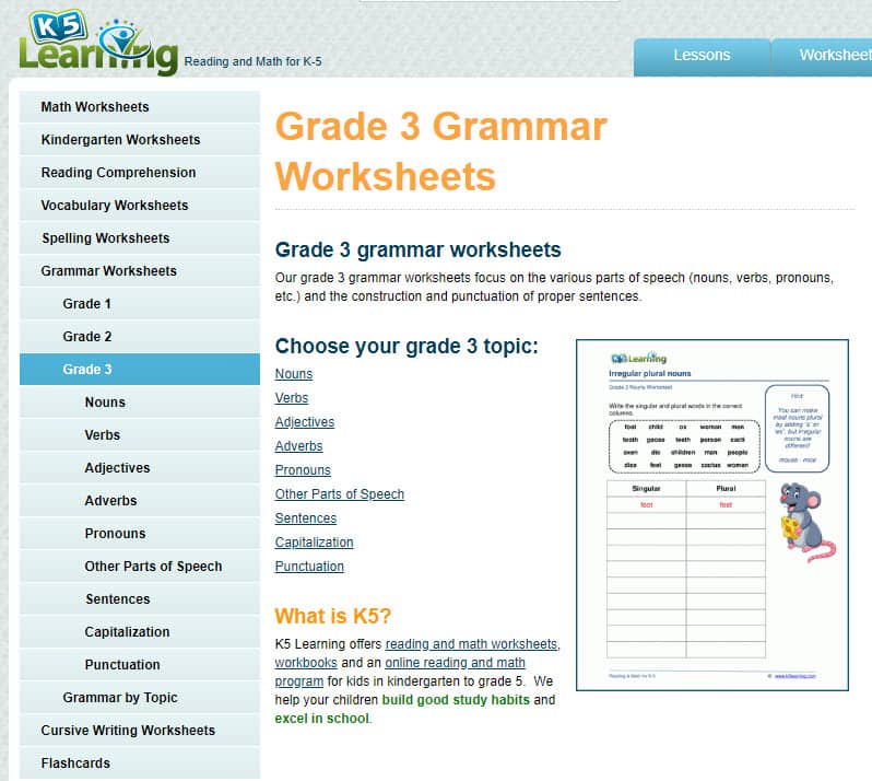 grade 3 grammar worksheets k5 learning