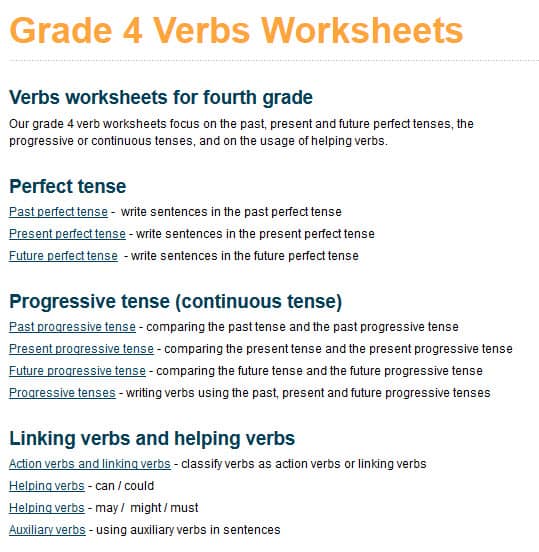 Grade 4 verbs worksheets