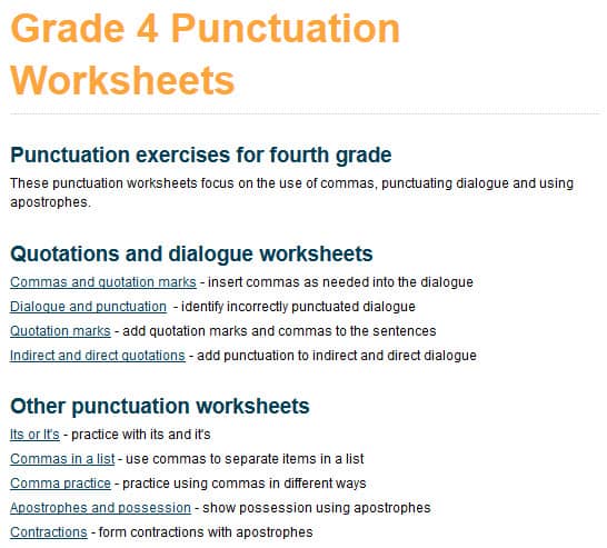 Hrade 4 punctuation worksheets