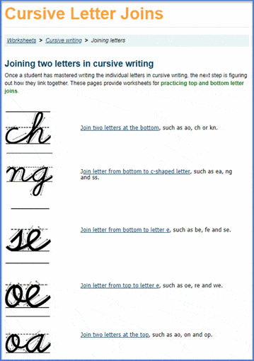 cursive letter joins page