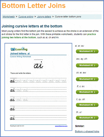 Cursive bottom letter joins worksheets