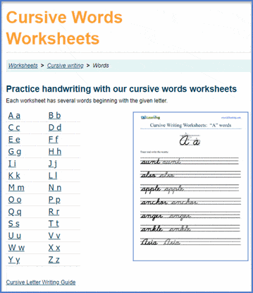 Cursive words page