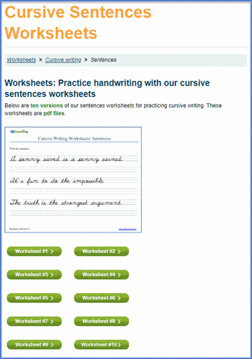 Cursive sentences page
