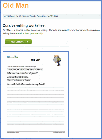 Cursive writing limerick worksheet