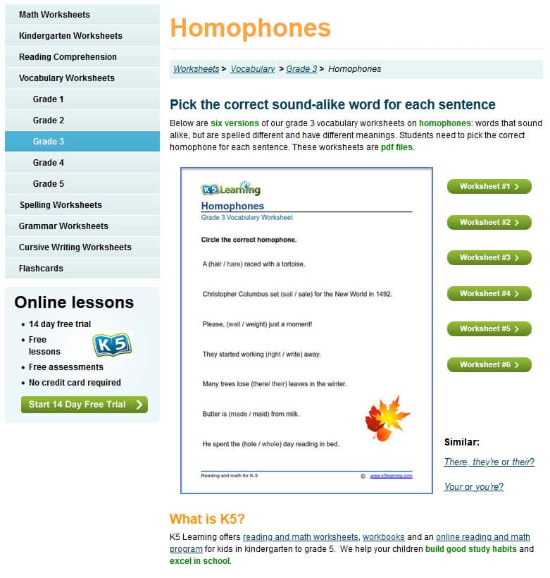 what are homophones k5 learning