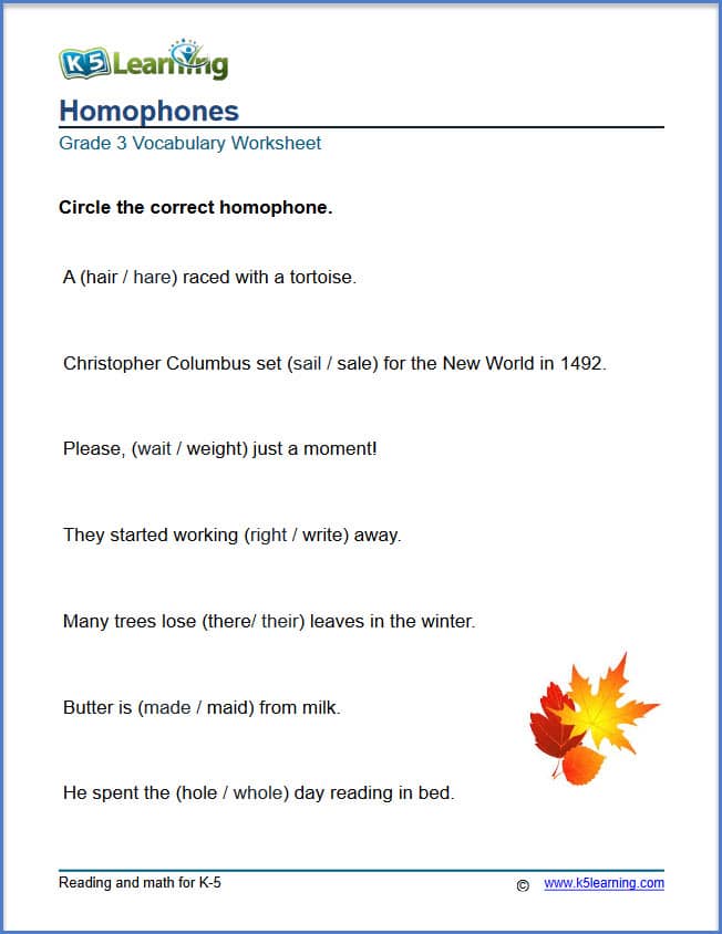 What Are Homophones K5 Learning