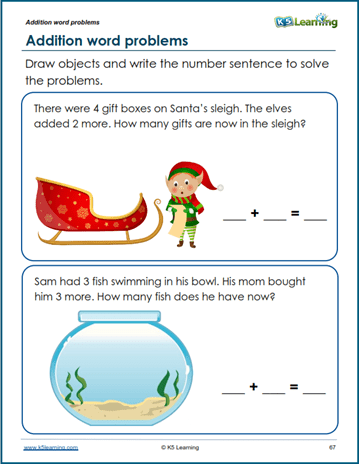 kindergarten addition word problems