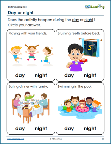 day or night worksheet kindergarten