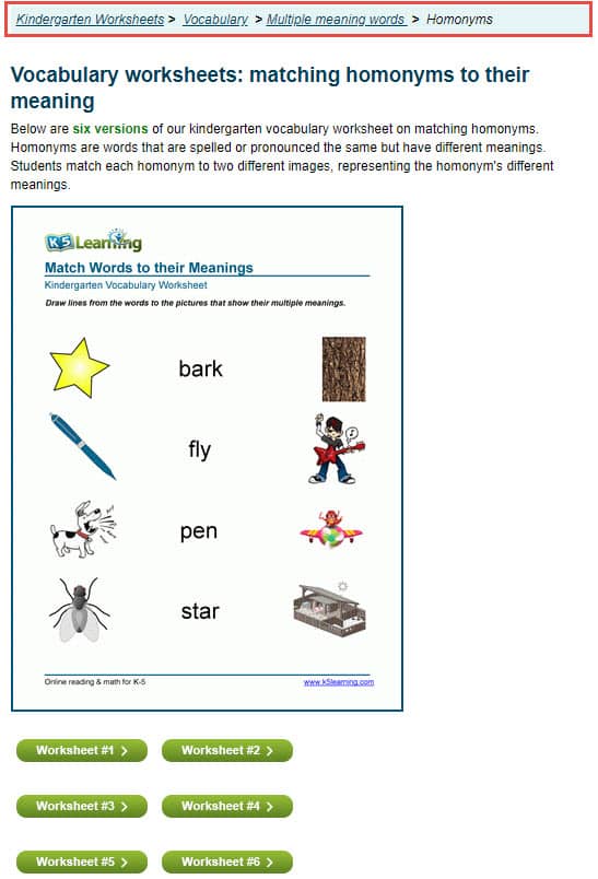 Kindergarten English Worksheets K5 Learning