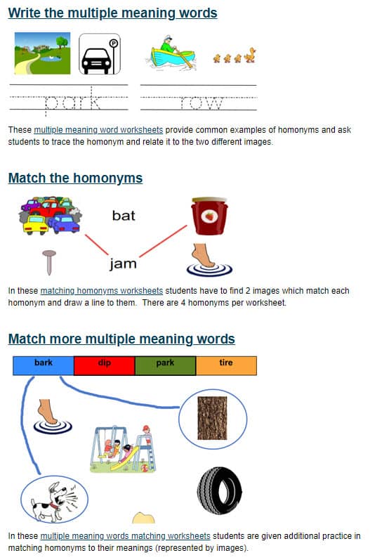 multiple meaning words worksheet