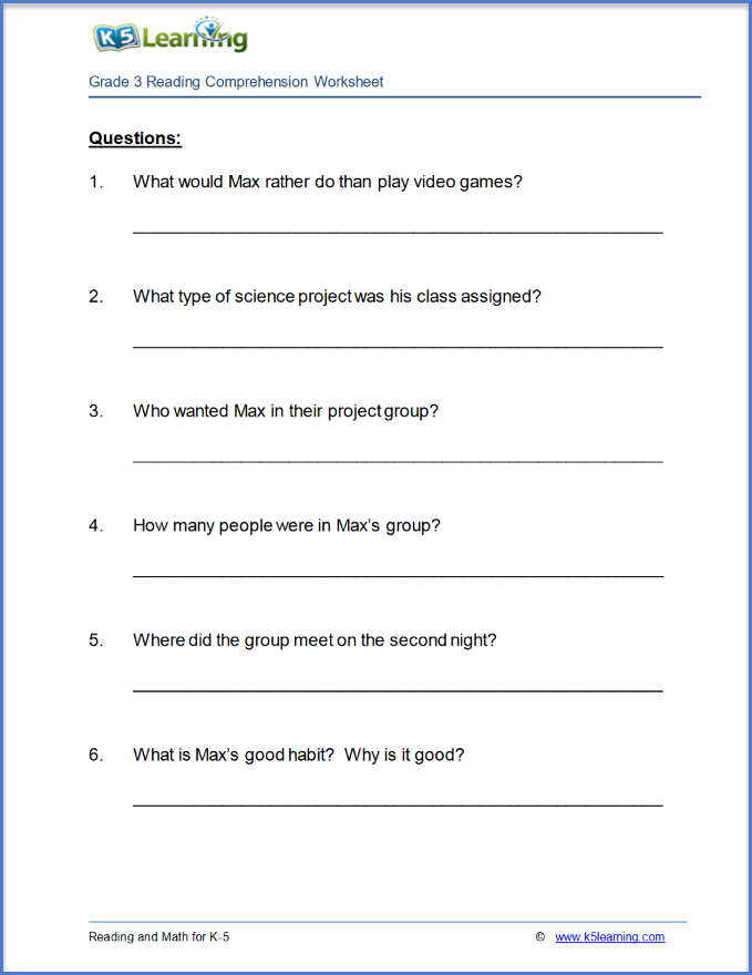 reading comprehension questions