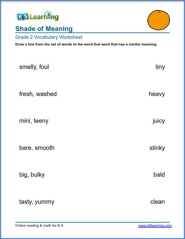 grade 2 shades of meaning worksheets