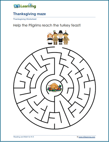 Thanksgiving maze worksheet