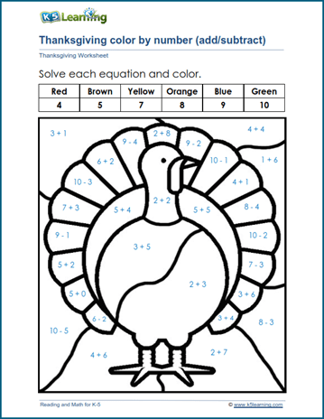 Thanksgiving color by numbers