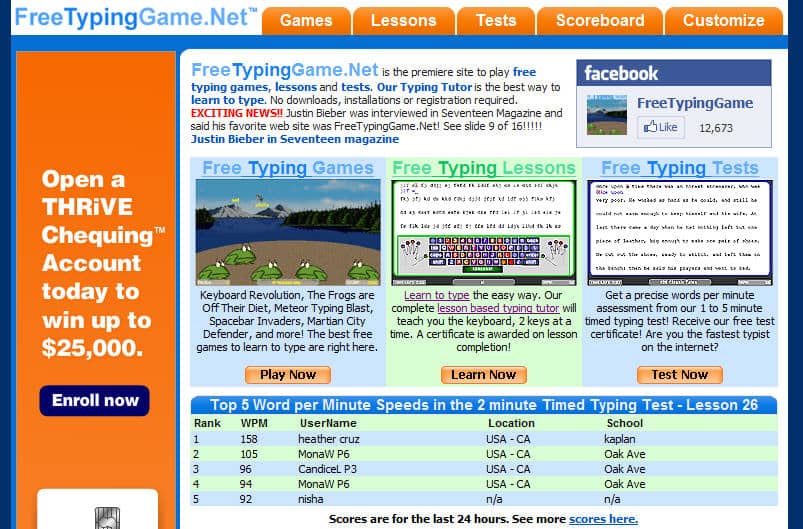 Free typing games