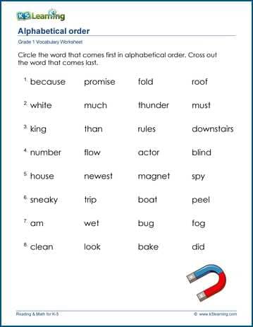 Grade 1 Vocabulary Worksheet - alphabetical order