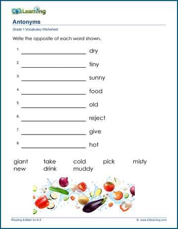 Grade 1 Vocabulary Worksheet - antonyms