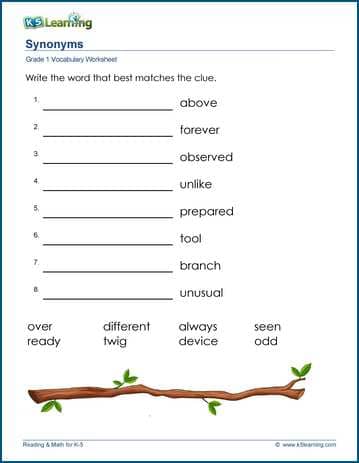 Synonyms worksheets