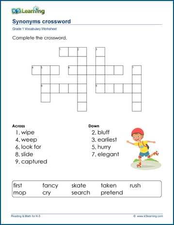 Synonym crosswords for grade 1 worksheets