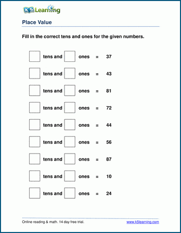 1st Grade Place Value and Number Charts Worksheets - free ...