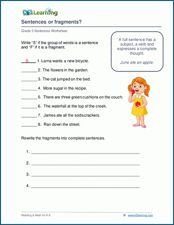 Grade 3 Sentences Worksheets | K5 Learning