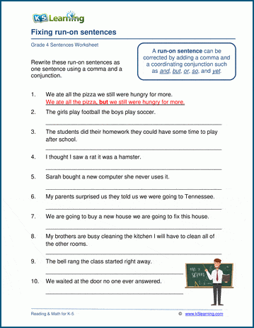 Sample grade 4 sentences worksheet