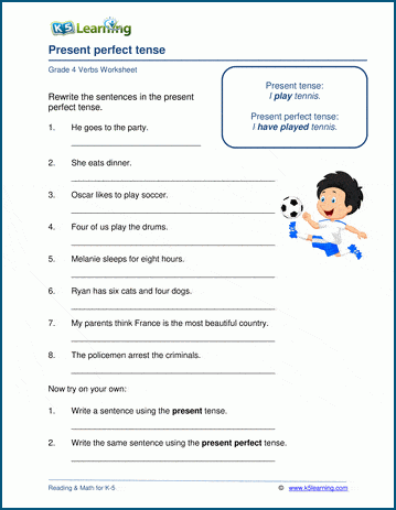 Sample grade 4 verbs worksheet