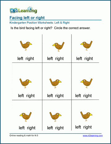 Facing left or facing right worksheets