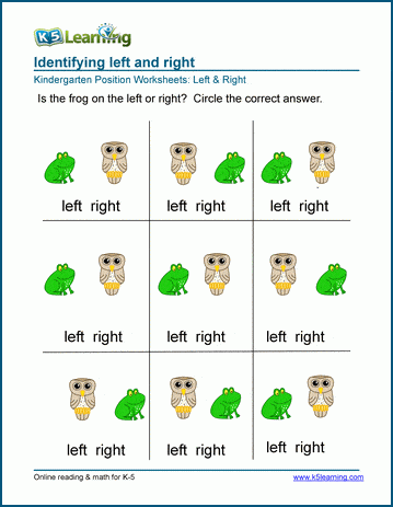 Left and Right Position Worksheets | K5 Learning