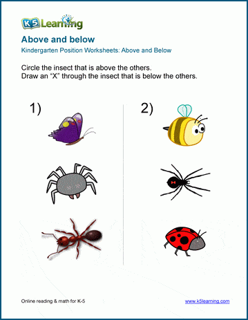 Above or below worksheets