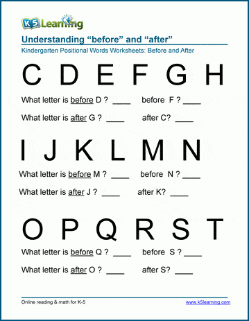 Before or after positional words worksheet