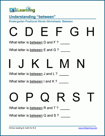 Between - Position Worksheets for Preschool & Kindergarten | K5 Learning