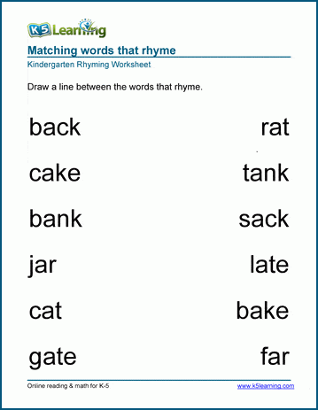 english learning worksheet Rhyming Kindergarten Kidz  Words Activities