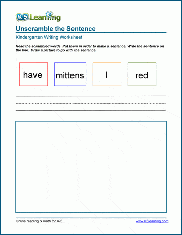 Sample Kindergarten Simple Sentences Worksheet