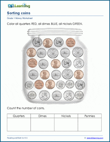 1st Grade Counting Money Worksheets - free & printable | K5 Learning