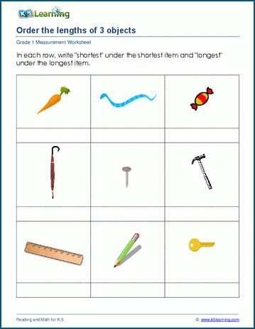 1st grade length worksheets - Ordering objects by length | K5 Learning