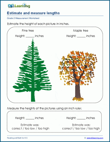 Grade 2 Measurement Worksheet on estimating lengths