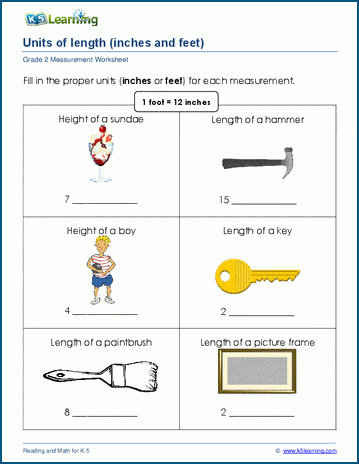 Units of length worksheets (inches & feet) | K5 Learning