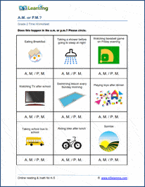 Grade 2 Time Worksheet: AM and PM | K5 Learning