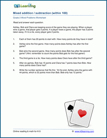 Sample Grade 2 Word Problem Worksheet