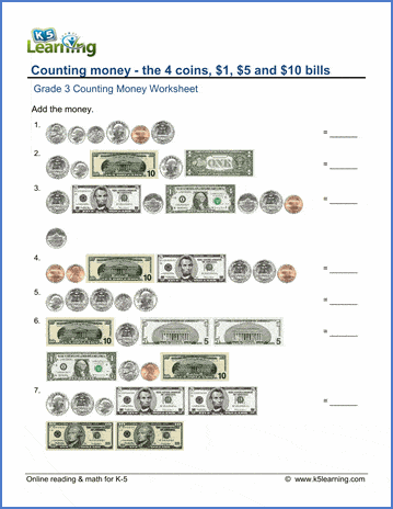 Grade 3 Counting Money Worksheets | K5 Learning