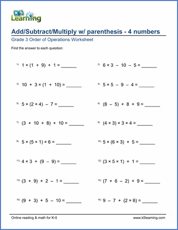 grade 3 order of operations worksheets free and printable k5 learning