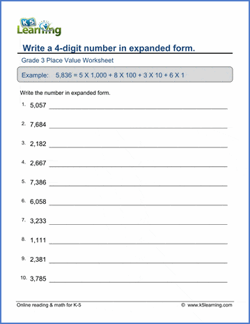 Sample Grade 3 Place Value Worksheet