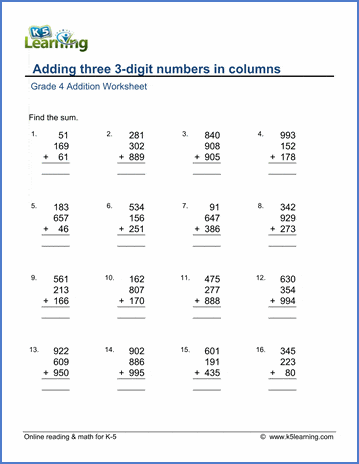 Grade 4 Addition Worksheets, Free Printables