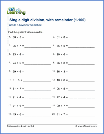 4th grade math worksheets division