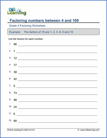 Grade 4 Factoring Worksheets - free & printable | K5 Learning