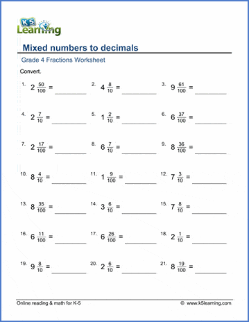 Grade 4 Fractions To Decimals Worksheets - Free & Printable | K5 Learning