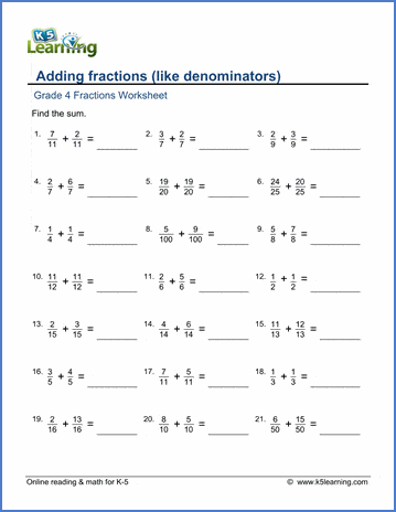 fractions worksheets for grade 4 pdf